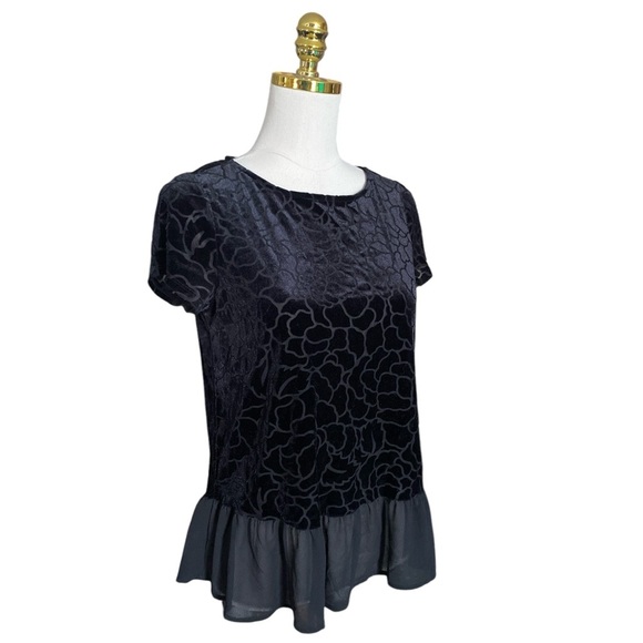 ADRIANNA PAPELLL Y2K Black Velvet Burnout Surplice Babydoll Whimsy Goth Top S - Picture 3 of 7